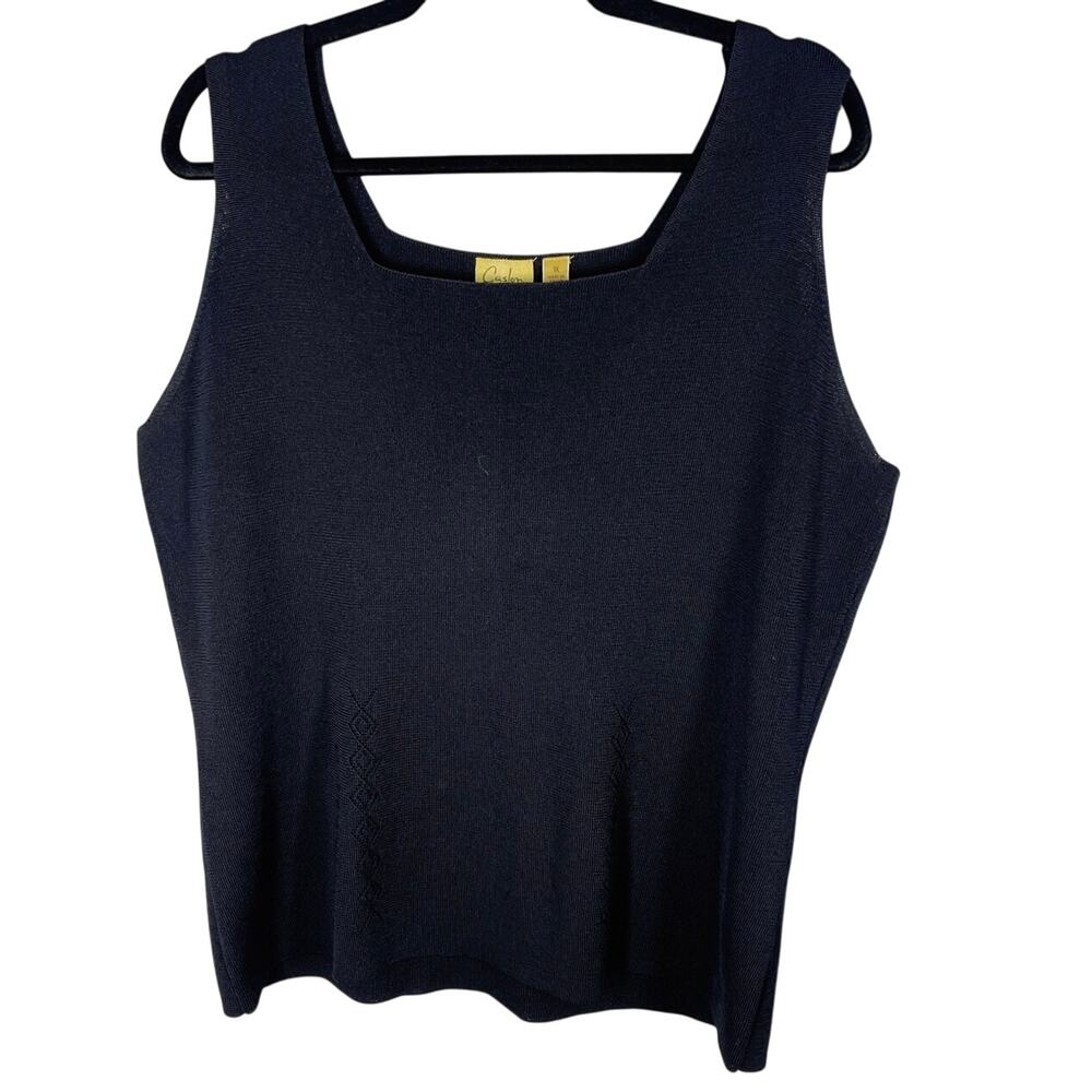Caslon, Size 1X, Black Knit Tank Top, Pointelle, Square Neck, Plus Size, EUC